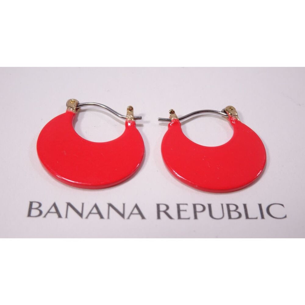 Banana Republic Women's Shiny Enamel Half Moon Earrings NWT 50 RED